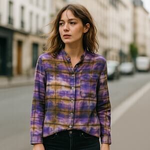 Raquel Allegra Tie-dye band collar button up Shirt Multicolor sz 0